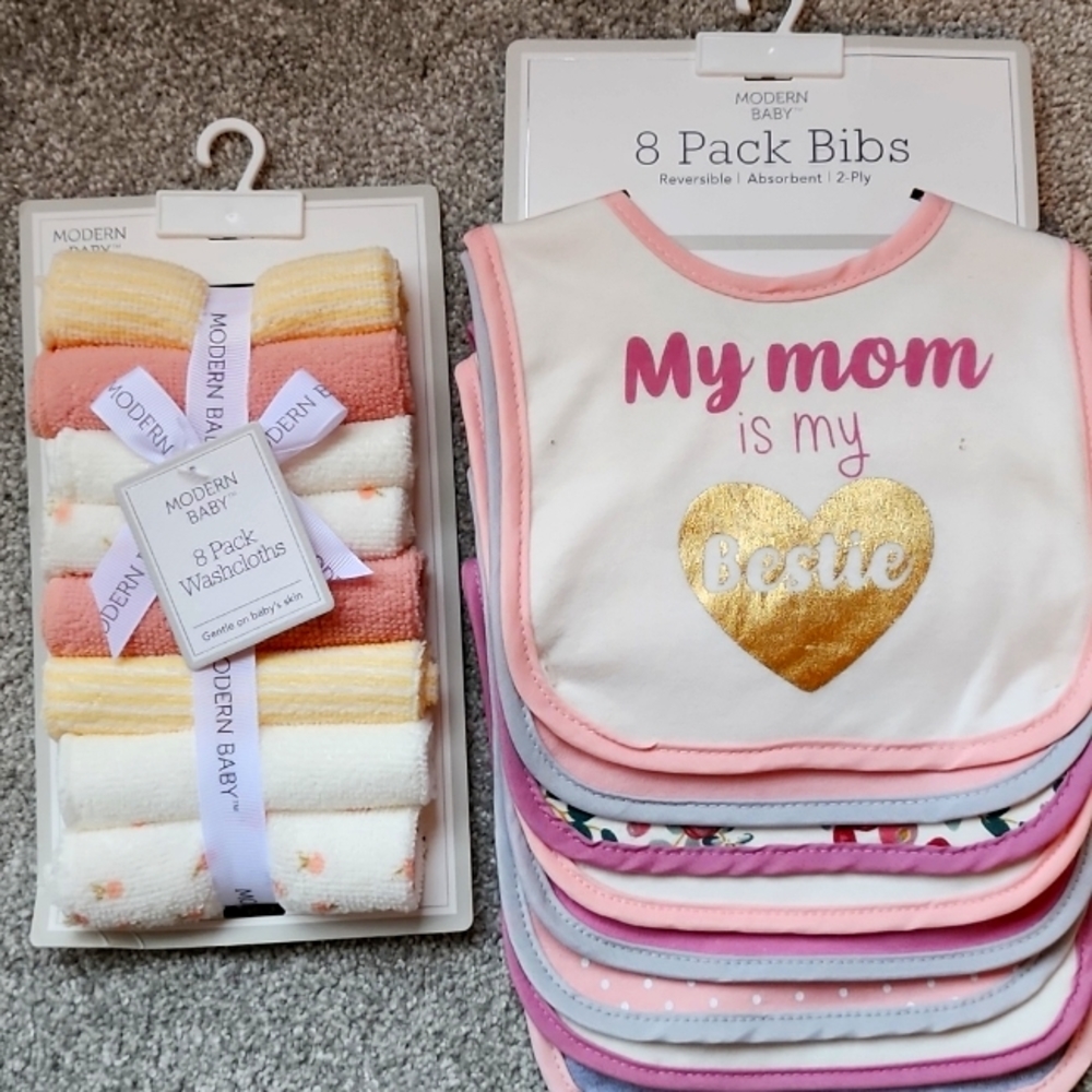 NWT BABY BIBS & WASH CLOTHS